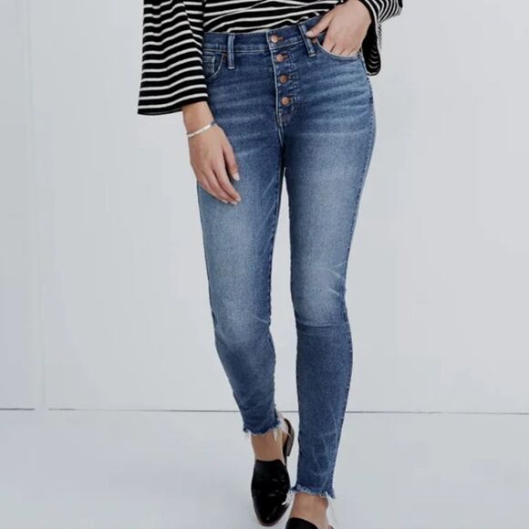 Madewell Women's 10" High Rise Skinny Medium Wash Raw Hem Button Fly Jeans 31 - Picture 1 of 14